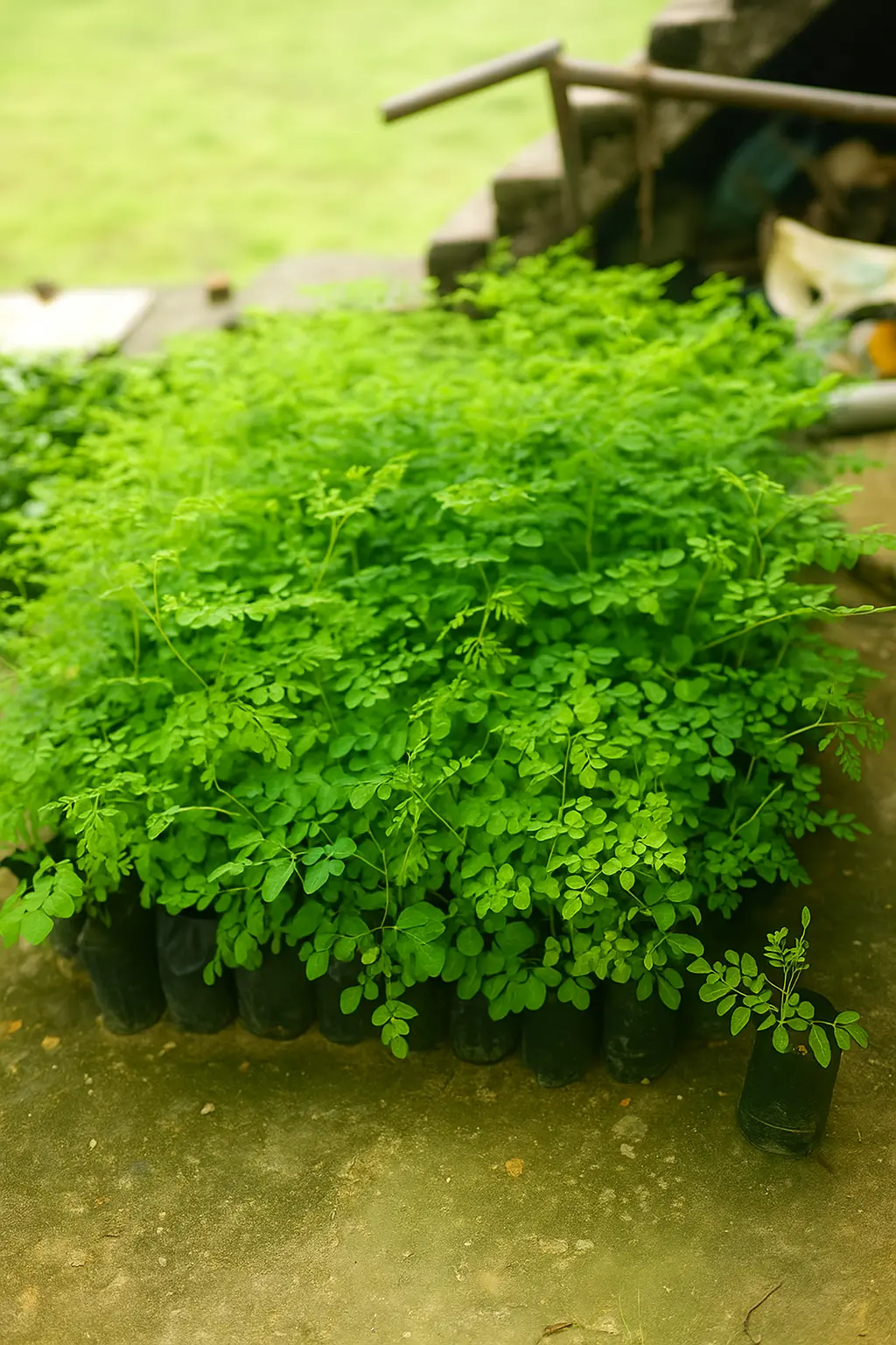 Farmers hand-picking fresh organic moringa leaves at Shigruvedas farm Rajasthan